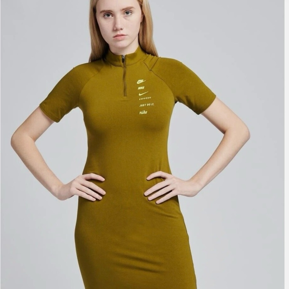 Nike Womens Sportswear Swoosh Dress Olive Flak/Volt-Size M - Picture 5 of 8